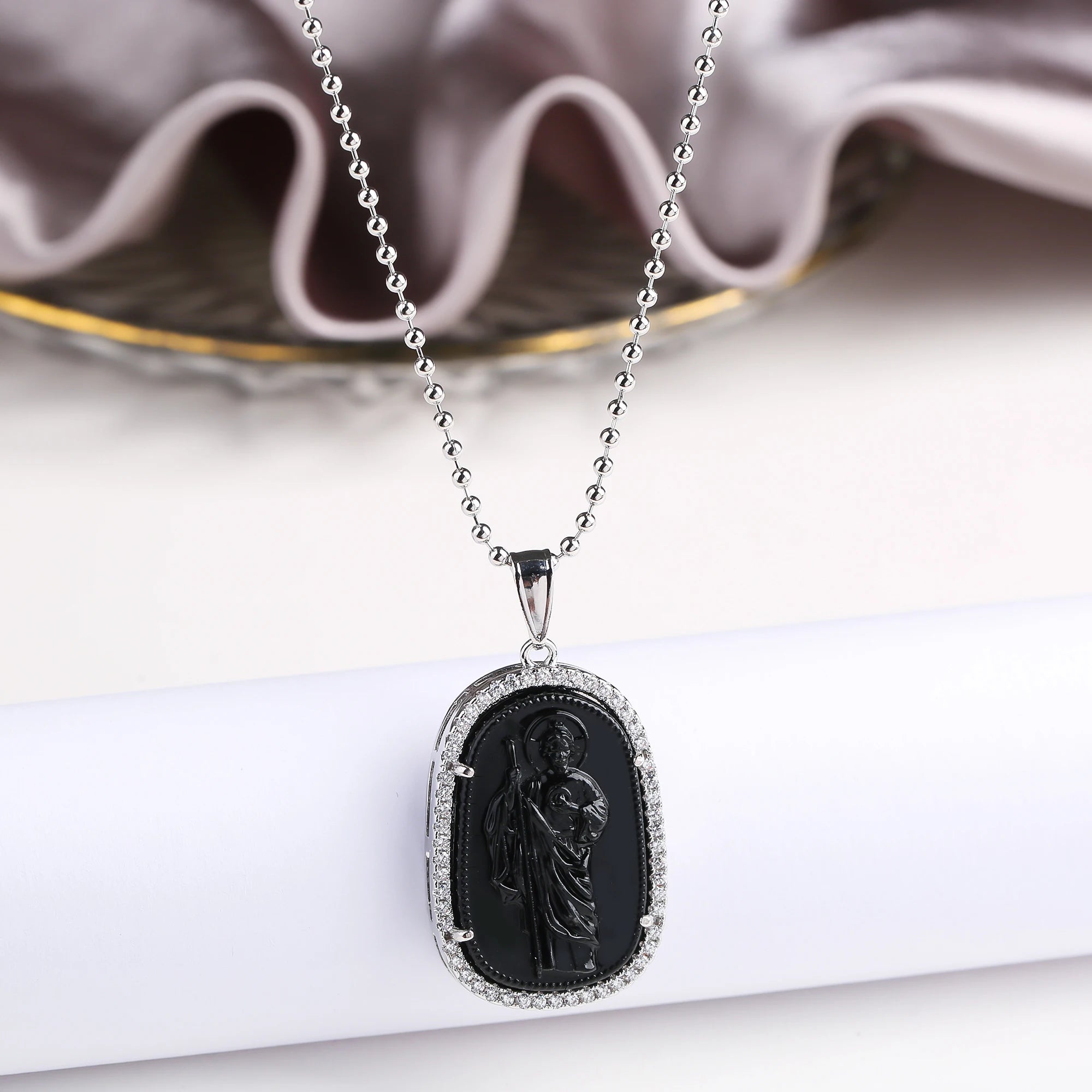 Gold/Silver Hot Sale Religious Style Gold Plated St. Jude Zircon Pendant Necklace Personalized for Man Woman Party Jewelry  Gift