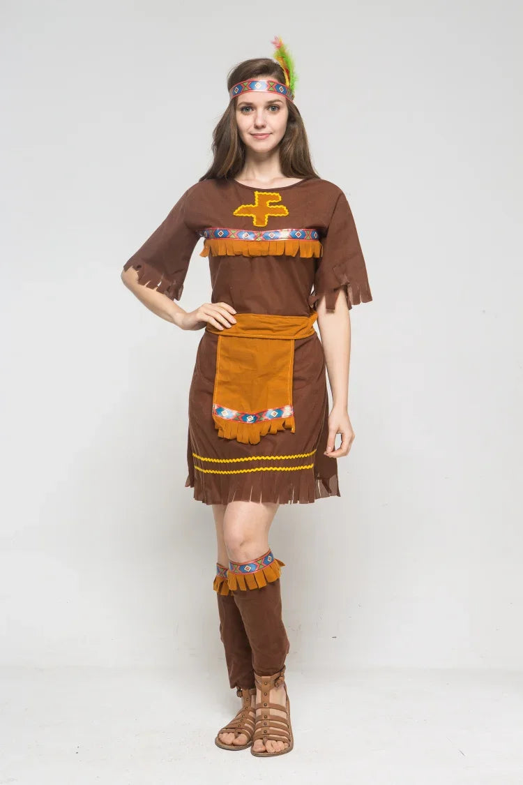 Halloween Costume Adult Couple Indian Native Clothes Women Men Primitive Man Caveman Costume Tassel Carnival Party Fancy Dress