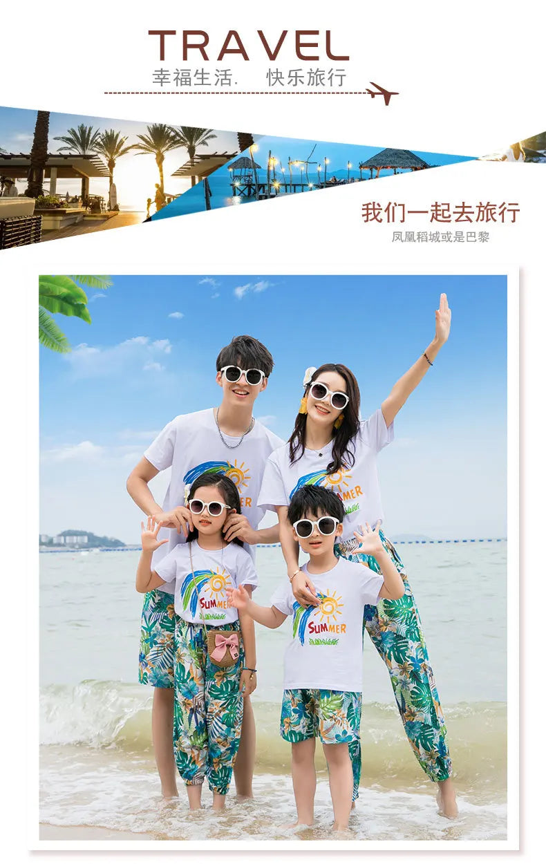 Couple Clothes Matching Outfits for The Whole Family Vacation Look Mom and Daughter T Shirts Pants Two Piece Sets Dad Son Suit