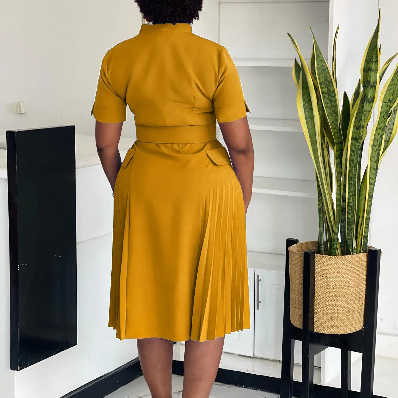 Elegant Party Dresses for Women V Neck Short Sleeve Belt Waisted Pleated Mid Calf Fashion Ladies Birthday Dinner Night Wear Robe
