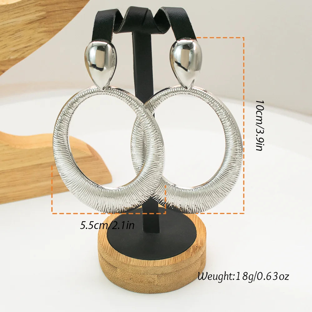 GZJPEI Gold Silver Color Large Earrings Exaggerated Geometric Big Drop Earring For Women European And American Party Jewelry ﻿
