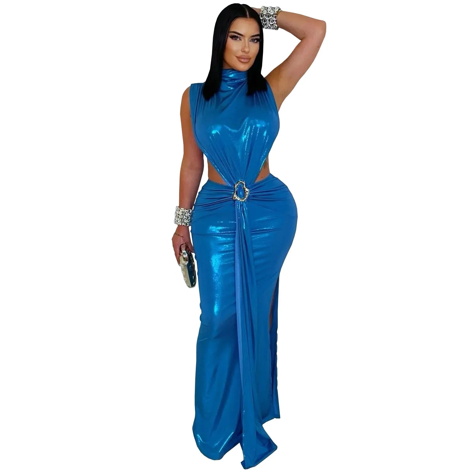 Women Evening Party Wear European American Fashion Elegant Turtleneck Bodycon Dress Slim Formal Stylish Long Gown