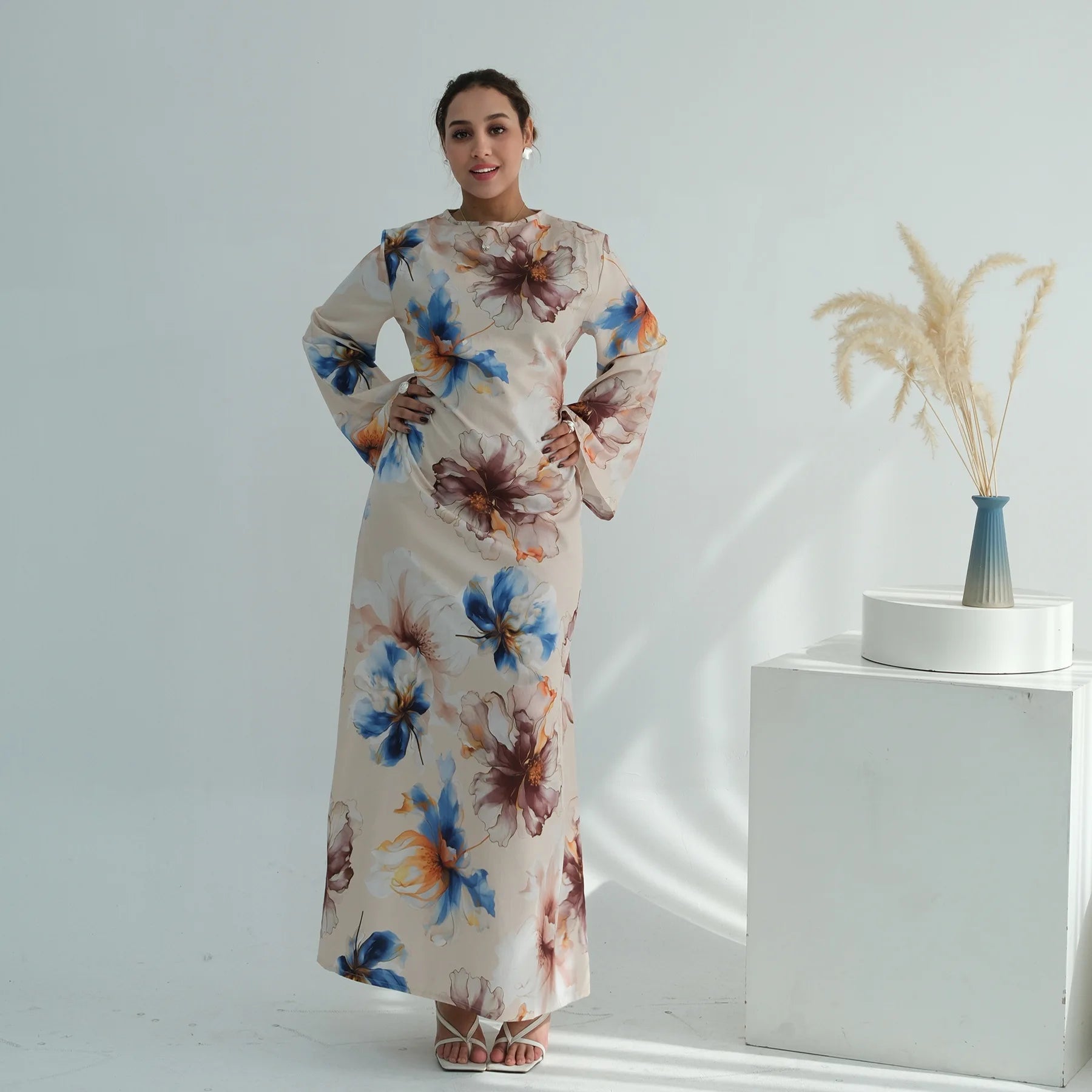Muslim Dress for Women Flower Print  Party Abaya Dresses Arab Long Robe Morocco Dubai Kaftan Vestidos Jalabiya Ramadan Eid 2026
