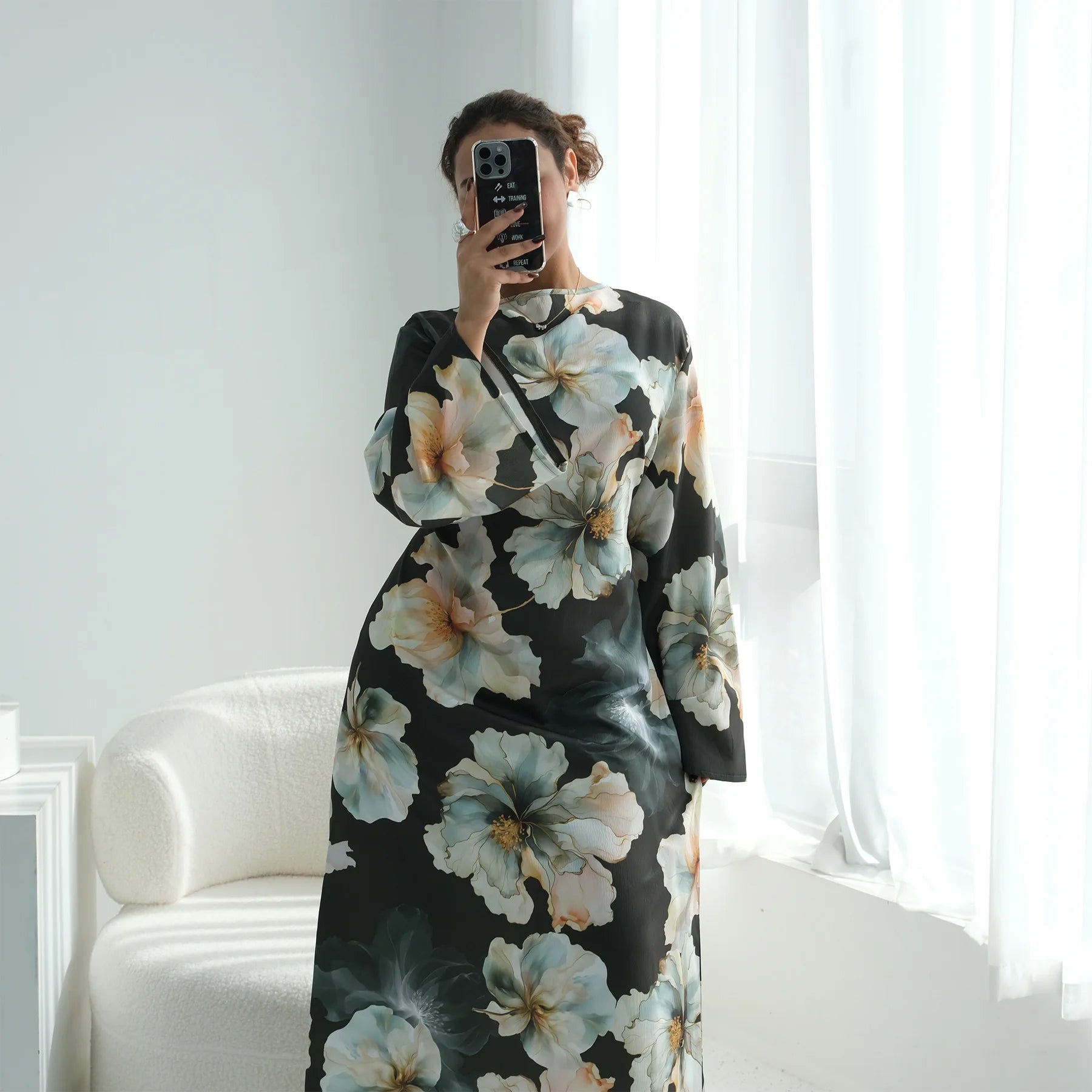 Muslim Dress for Women Flower Print  Party Abaya Dresses Arab Long Robe Morocco Dubai Kaftan Vestidos Jalabiya Ramadan Eid 2026