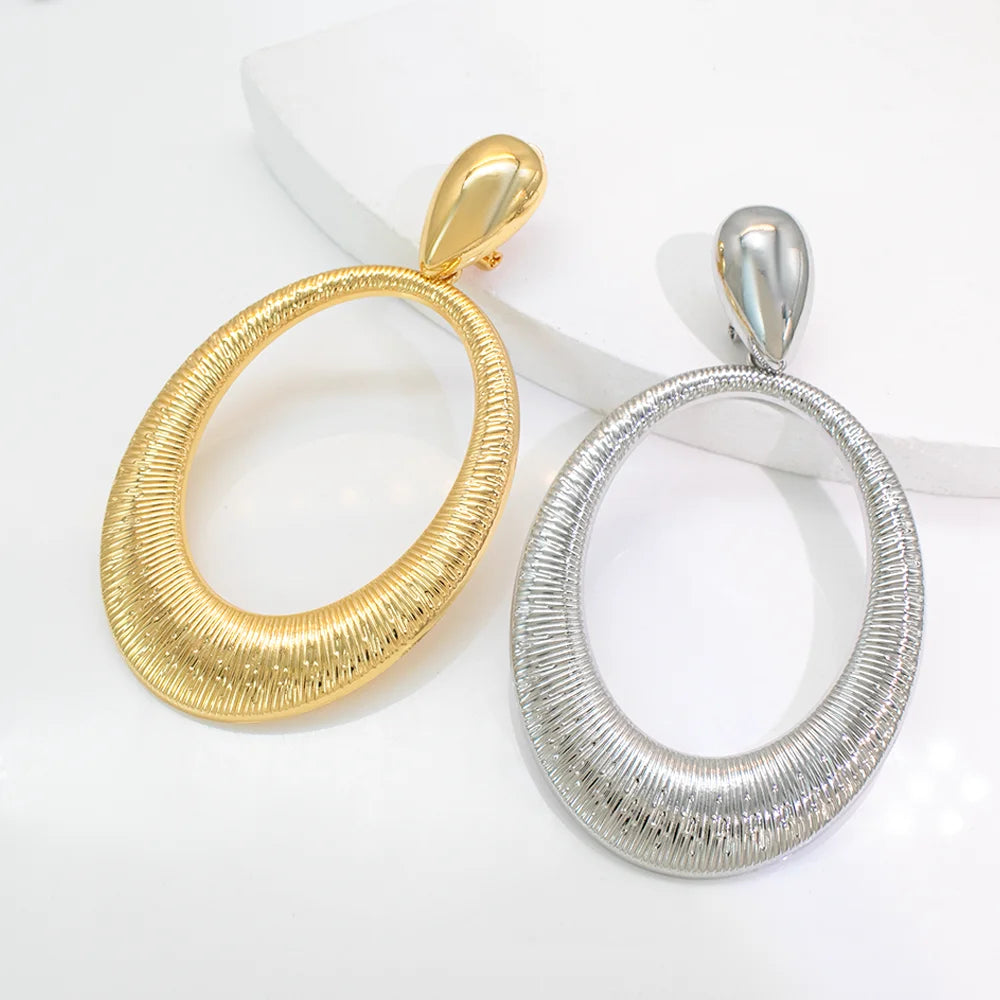 GZJPEI Gold Silver Color Large Earrings Exaggerated Geometric Big Drop Earring For Women European And American Party Jewelry ﻿