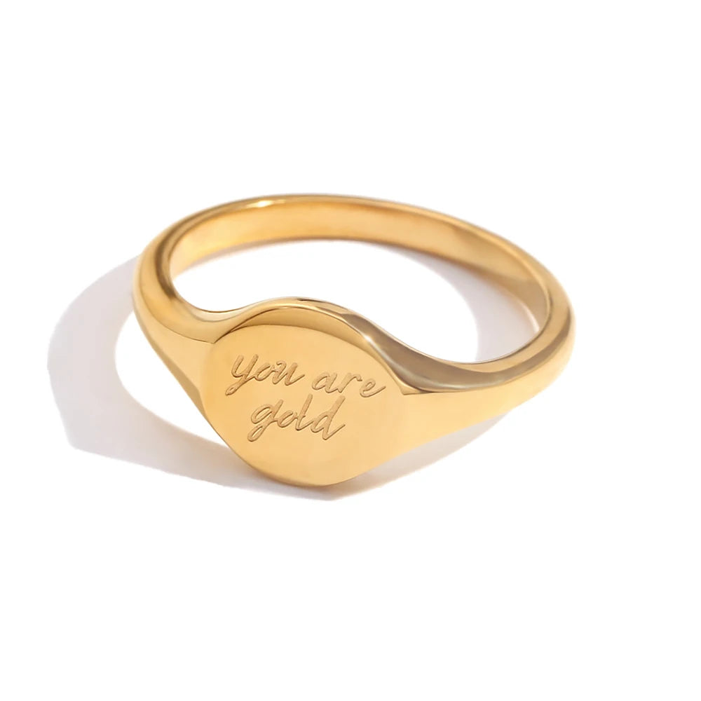 E.B.belle LTJ you are gold English Round Ring Water Resistant 18K Gold Plated Decoration 316L Stainless Steel Jewelry