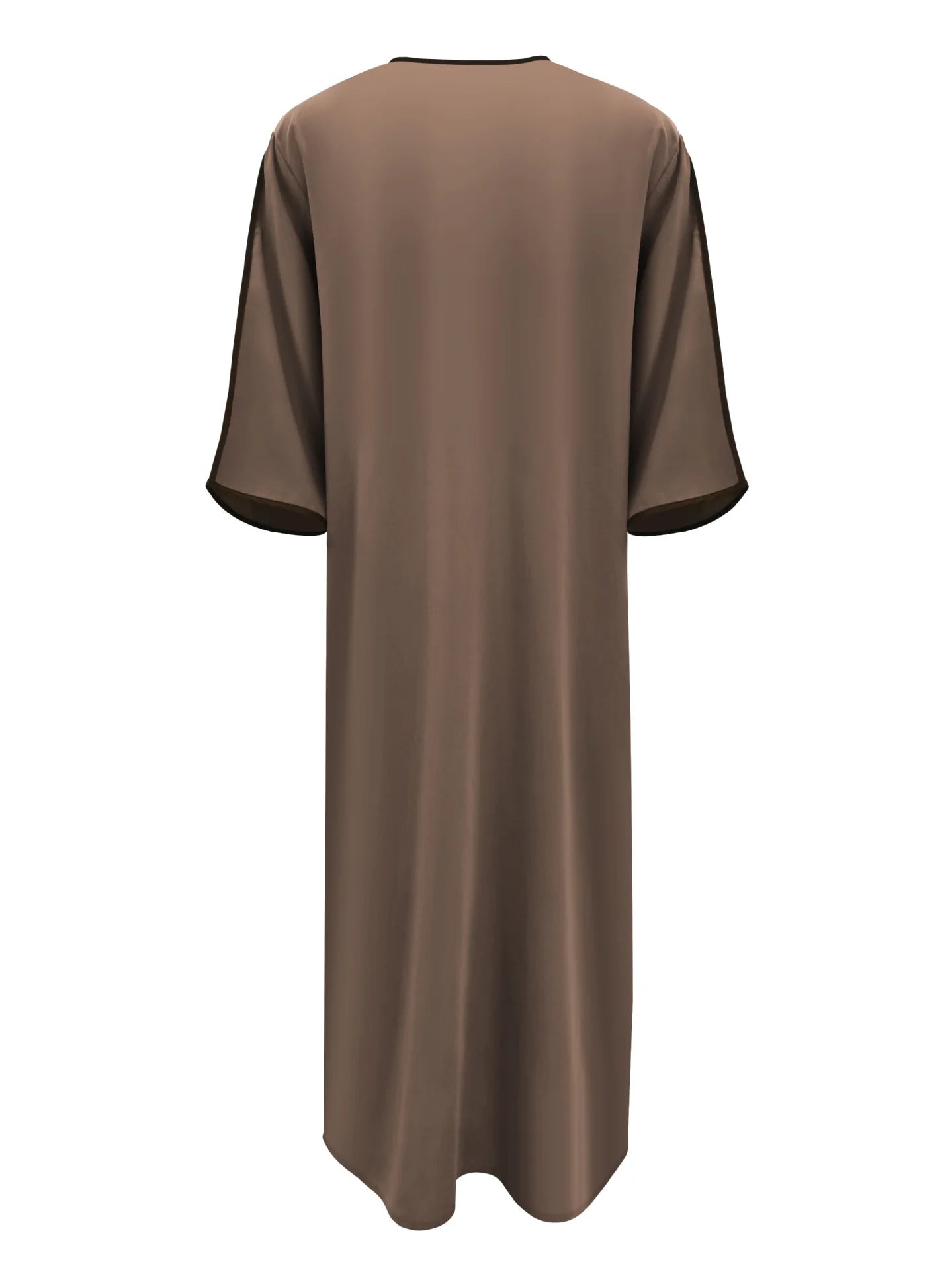 2026 Muslim Men Dress Solid Casual Robe V-neck Loose Kaftan Abayas Ethnic Style Embroidered Prayer Gown Arab Islamic Jubba Thobe