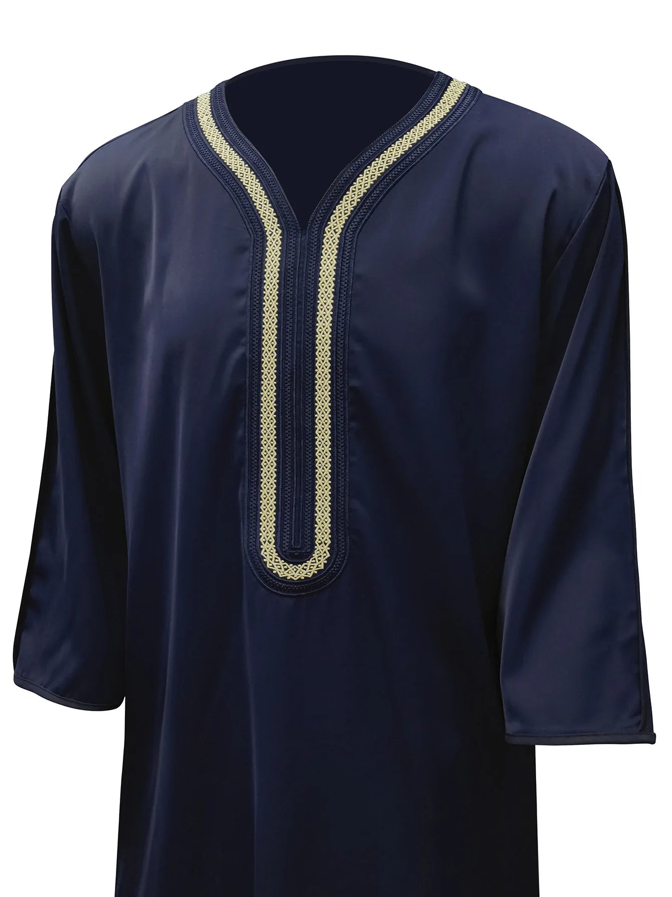 2026 Muslim Men Dress Solid Casual Robe V-neck Loose Kaftan Abayas Ethnic Style Embroidered Prayer Gown Arab Islamic Jubba Thobe