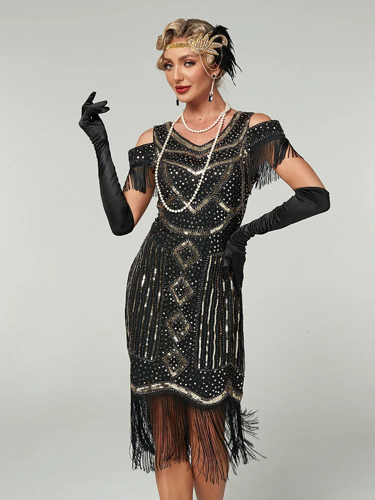 Dresses 1920s,Great Gatsby Dresses for Women Fringe Roaring 20s Costumes with 20s Accessories for Harlem Nights