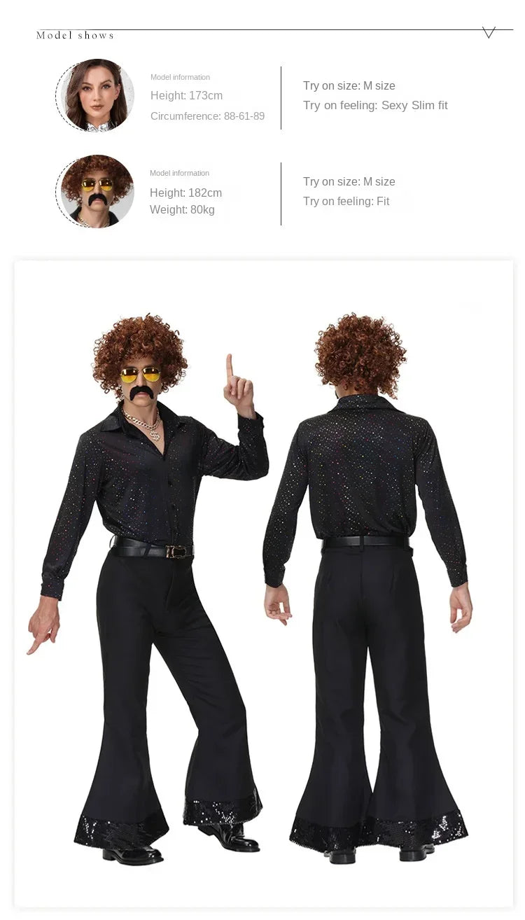 70's Disco Couple Costume Halloween Cosplay Costumes Vintage 80's Hippies Costume Men Women Music Festival Party Outfits