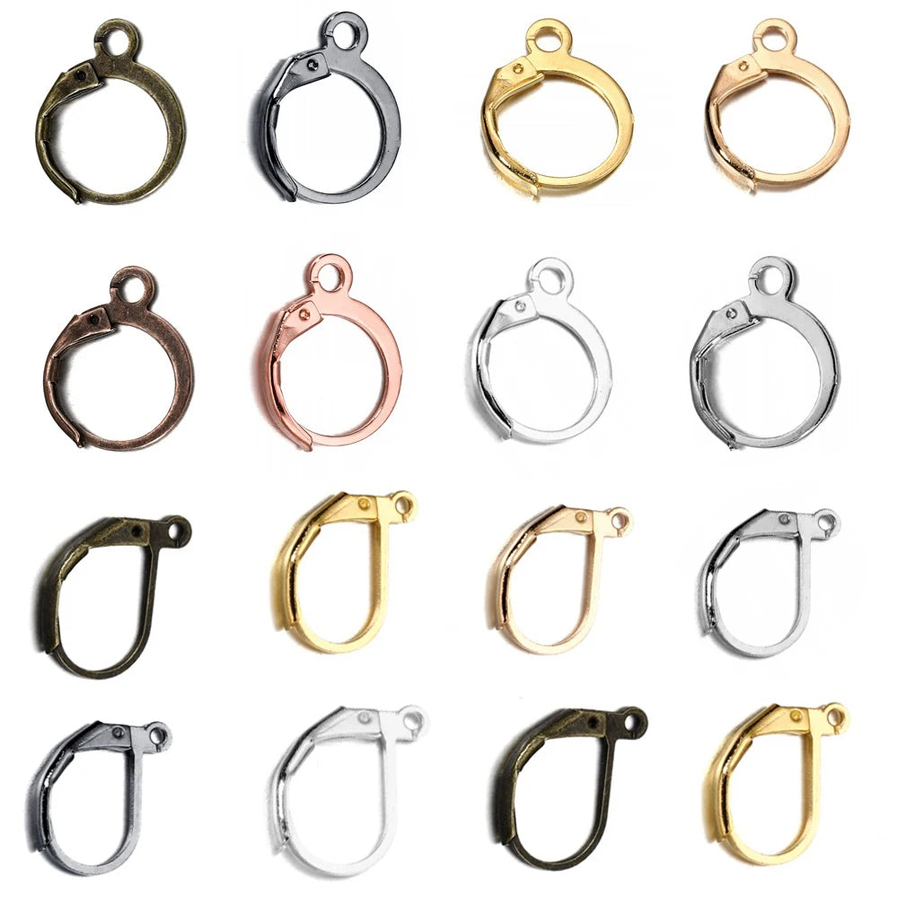 50pcs/lot Gold Silver French Lever Earring Hooks Wire Settings Base Hoops Earrings For DIY Jewelry Making Supplies Wholesale