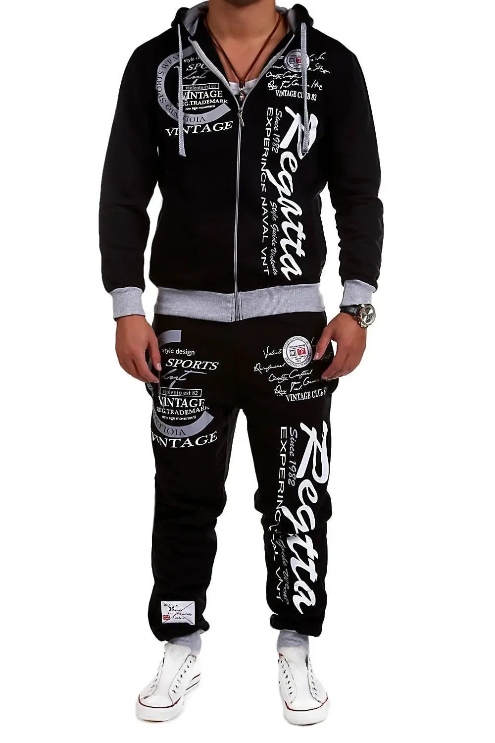 Men Casual Set, in European and American Fashionable Style, with Letter Printing, Loose - Fitting Long Sleeves and Long Trousers