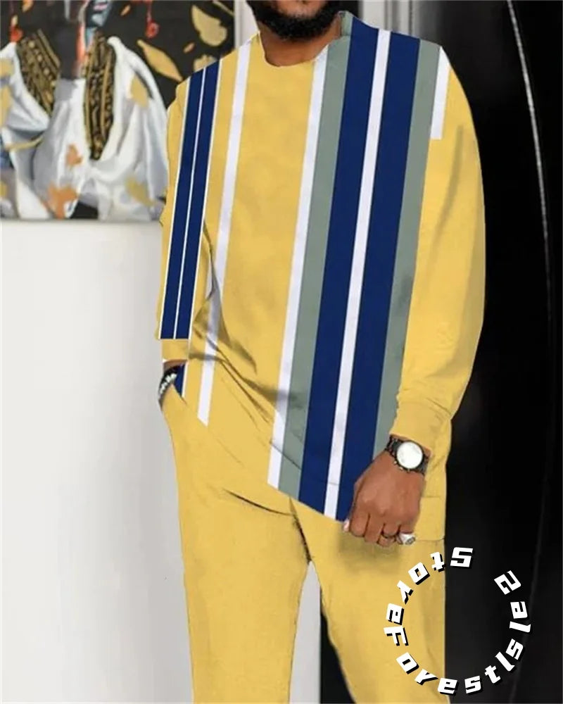 Classic Dress Set for Men Tracskuit Set Casual Walking Suit Ovrersize Streetwear Long Sleeve T-Shirt Trousers Outfit 2-piece