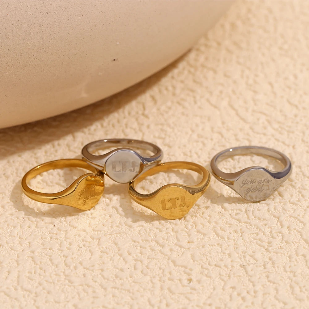 E.B.belle LTJ you are gold English Round Ring Water Resistant 18K Gold Plated Decoration 316L Stainless Steel Jewelry