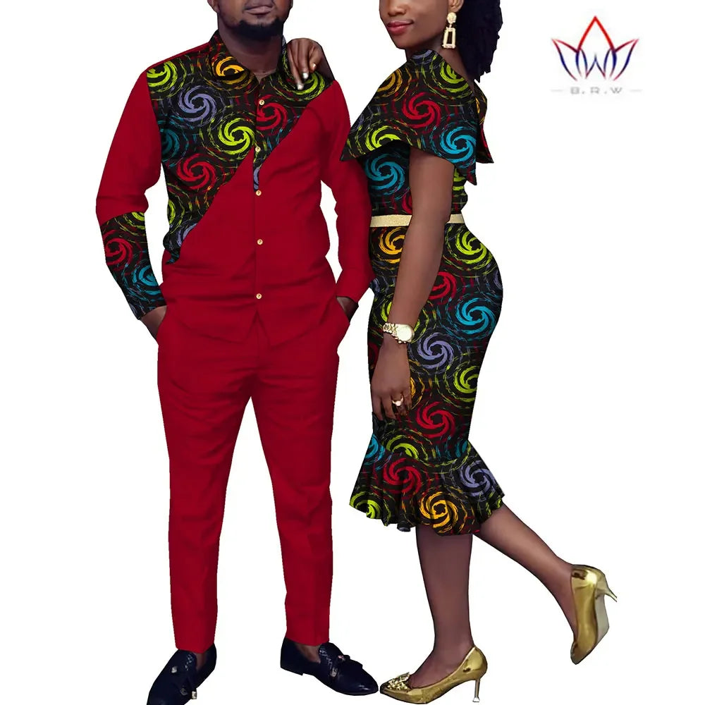 African Couple Clothes Suit and Dress 2 Pcs Couple Matching Outfits African Clothes Women and Men Wedding Party Dress WYQ1051