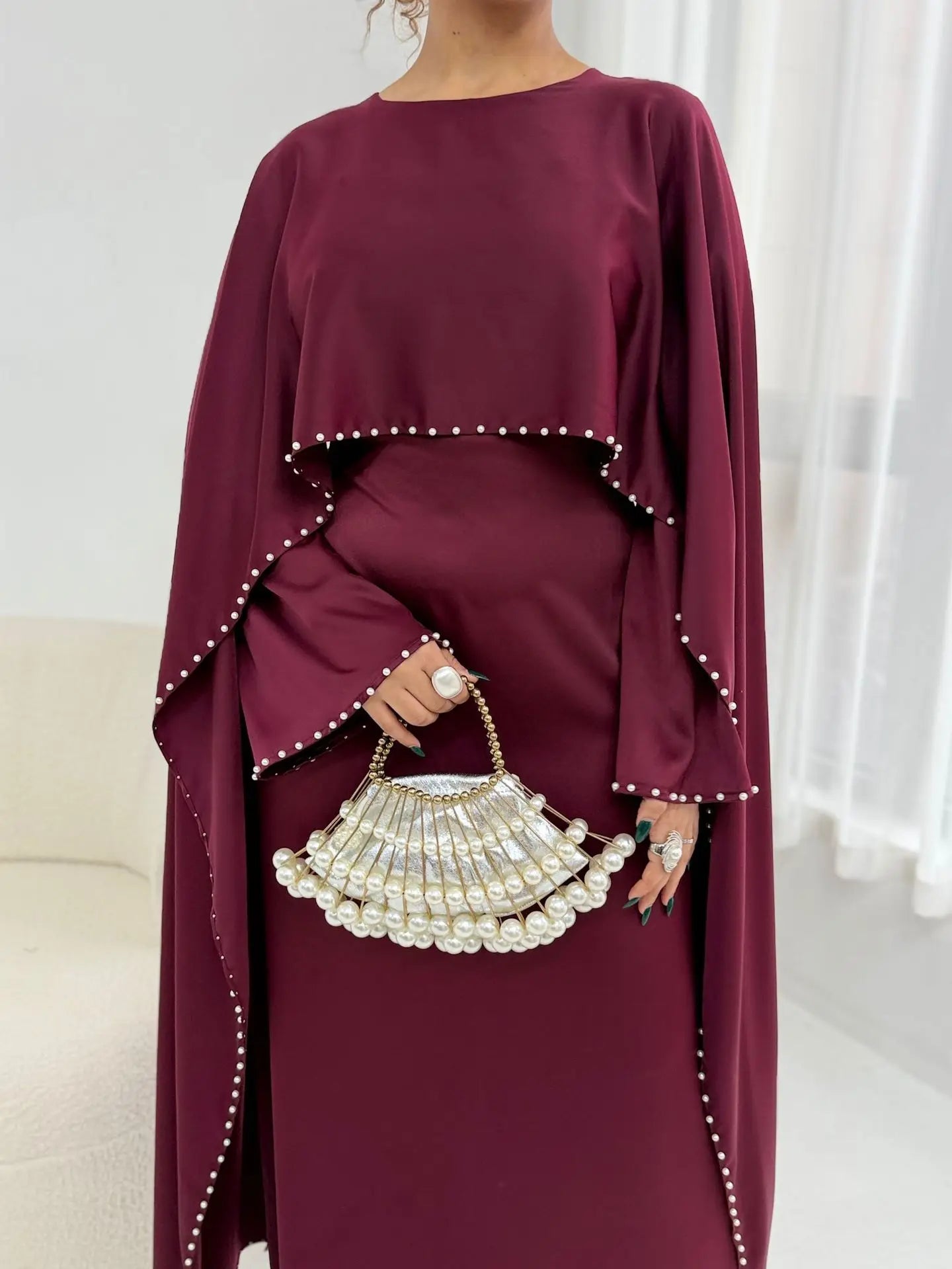 Muslim Dresses Women's Traditional Dresses And Abayas Eid Dubai Evening Dress Pearl Beaded Luxurious Robe Islamic Clothing