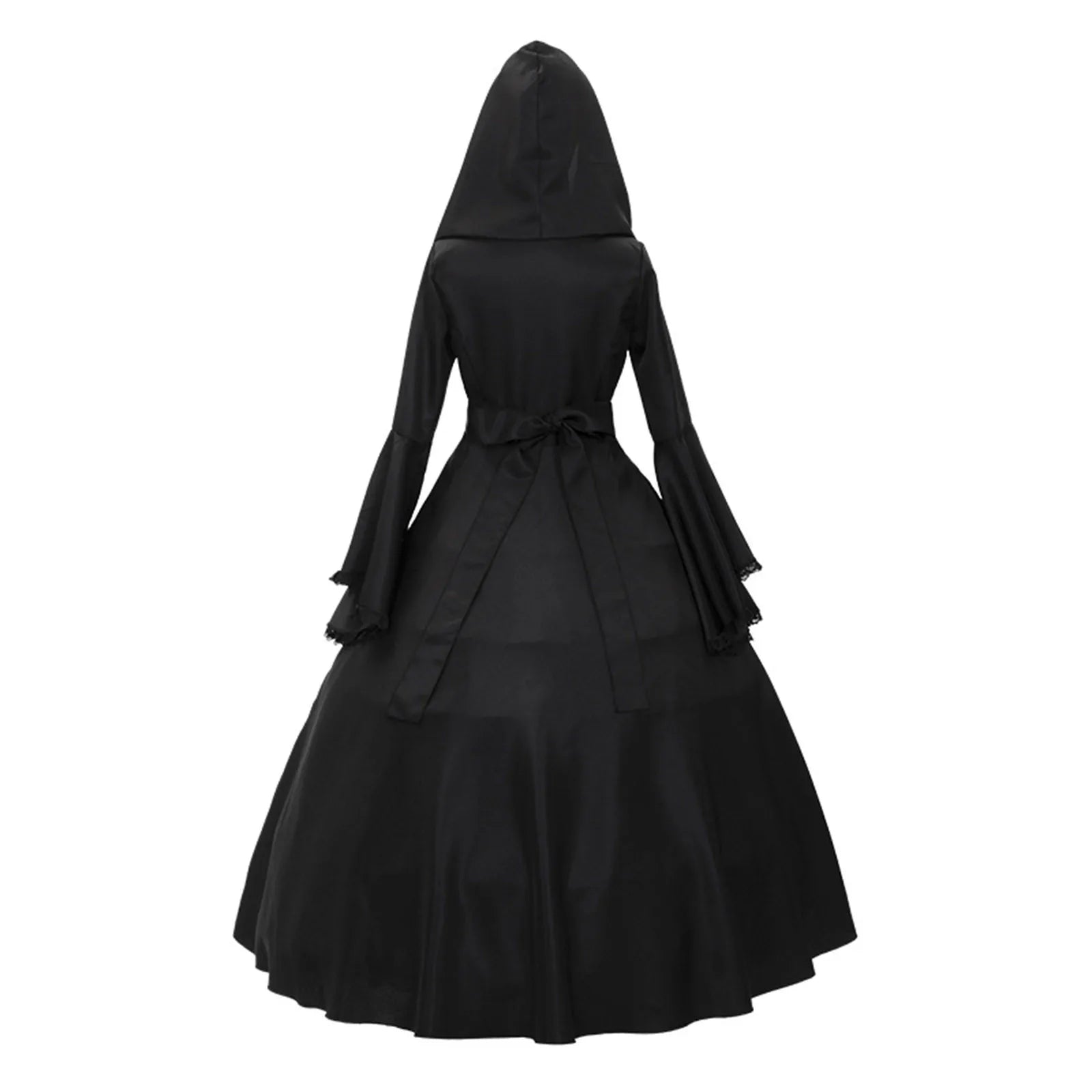 Gothic Medieval Dresses Retro Fashion Big Swing Long Sleeve Lace Up Hooded Dress Lace Flare Sleeve Dress Halloween Costumes