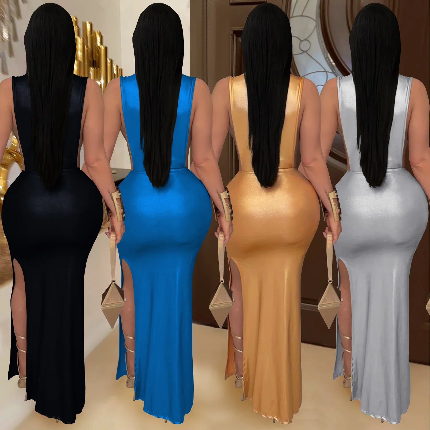Women Evening Party Wear European American Fashion Elegant Turtleneck Bodycon Dress Slim Formal Stylish Long Gown