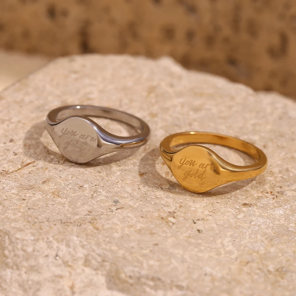 E.B.belle LTJ you are gold English Round Ring Water Resistant 18K Gold Plated Decoration 316L Stainless Steel Jewelry