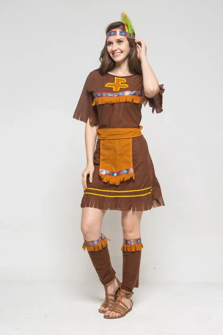 Halloween Costume Adult Couple Indian Native Clothes Women Men Primitive Man Caveman Costume Tassel Carnival Party Fancy Dress