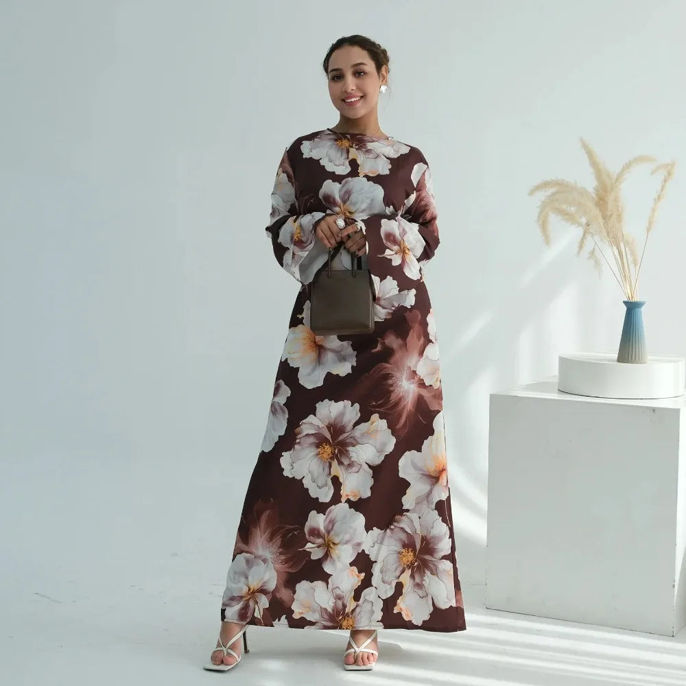 Muslim Dress for Women Flower Print  Party Abaya Dresses Arab Long Robe Morocco Dubai Kaftan Vestidos Jalabiya Ramadan Eid 2026
