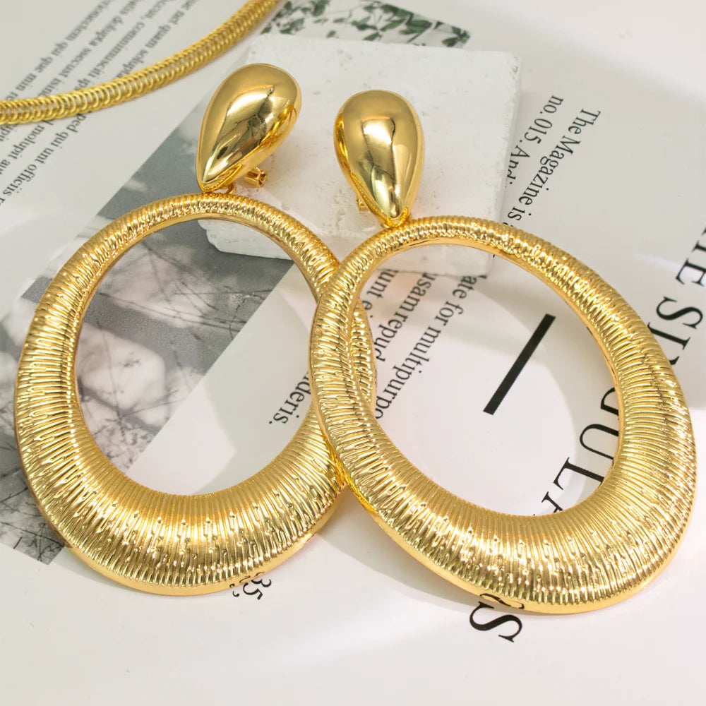 GZJPEI Gold Silver Color Large Earrings Exaggerated Geometric Big Drop Earring For Women European And American Party Jewelry ﻿